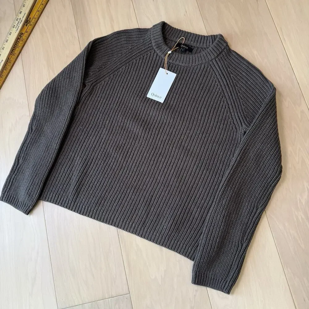 Quince Fisherman Crew Sweater Women's Small Brown Organic Cotton Pullover NWT - Picture 11 of 11